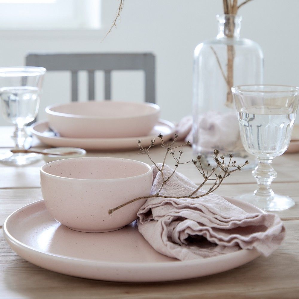 Assiette,Vaisselle en porcelaine rose mat, assiettes à dîner