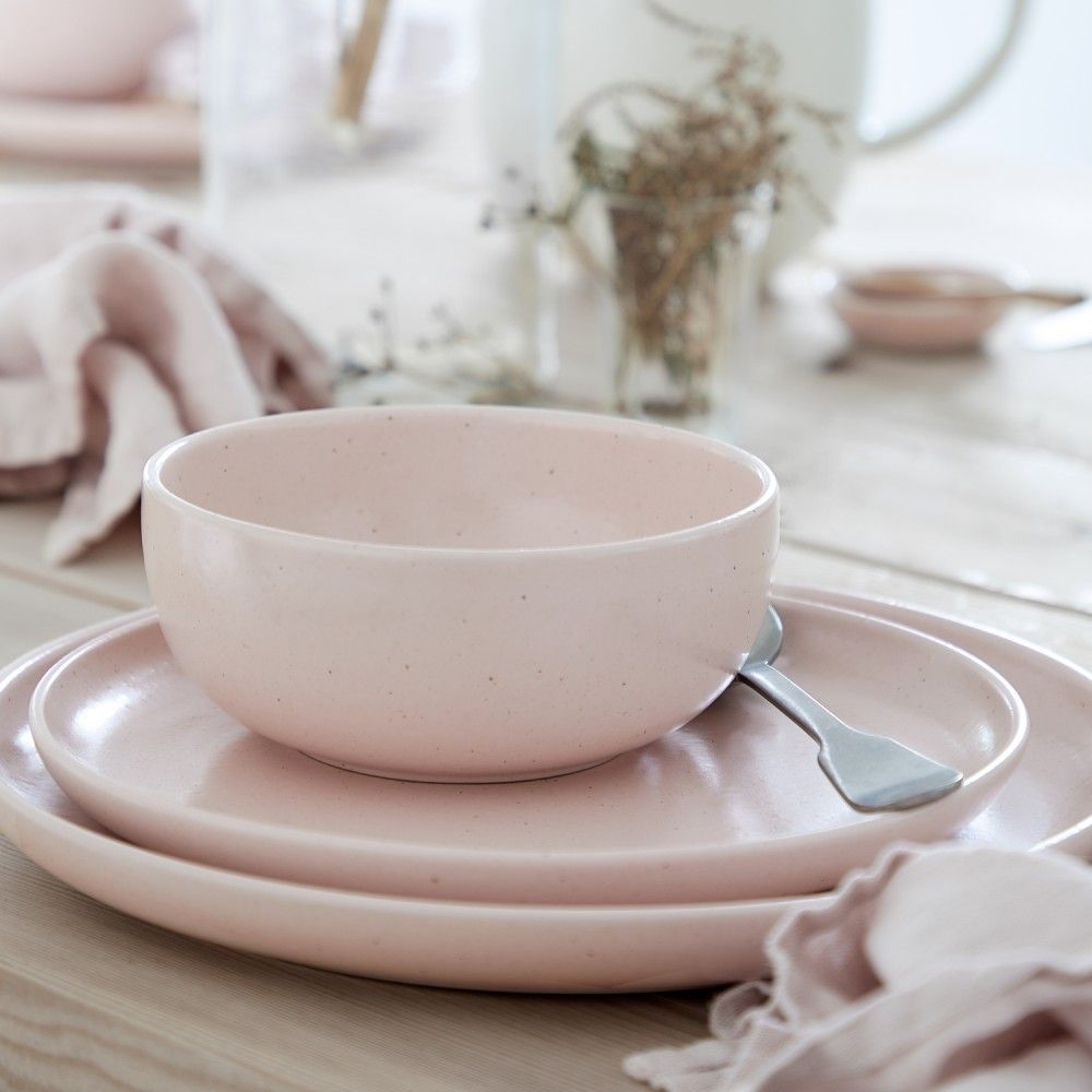 Assiette,Vaisselle en porcelaine rose mat, assiettes à dîner