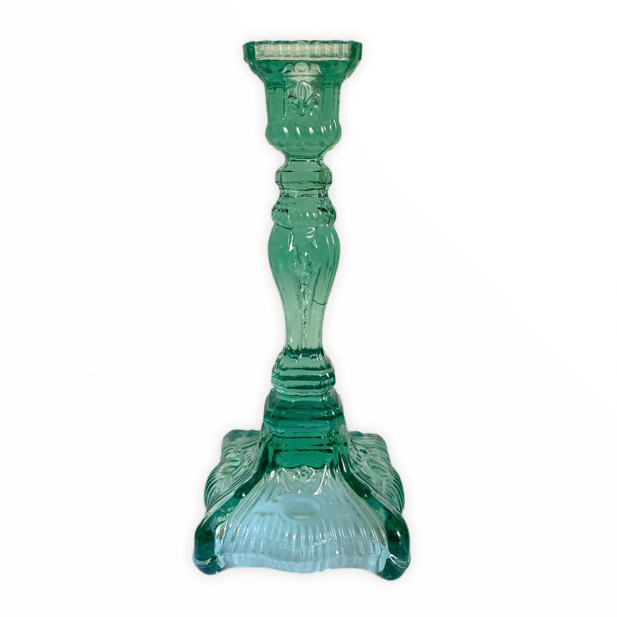 Bougeoir en verre bleu